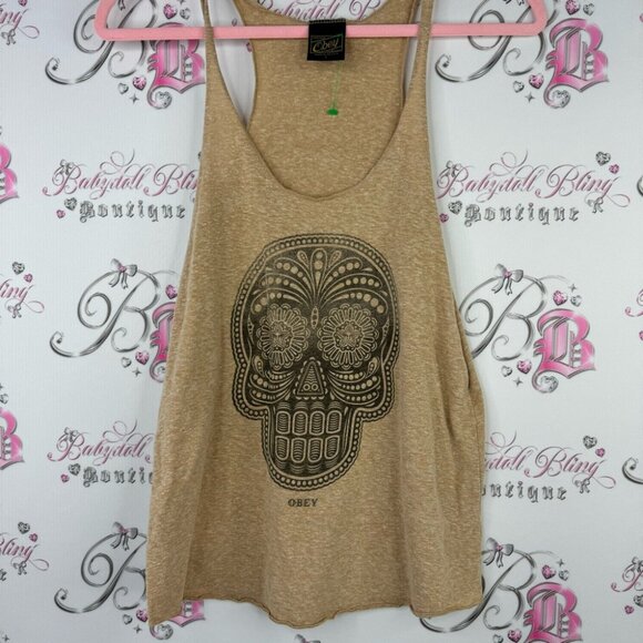 Obey tank top beige brown skull sugar skull day of dead skater oversized cute - Picture 2 of 6